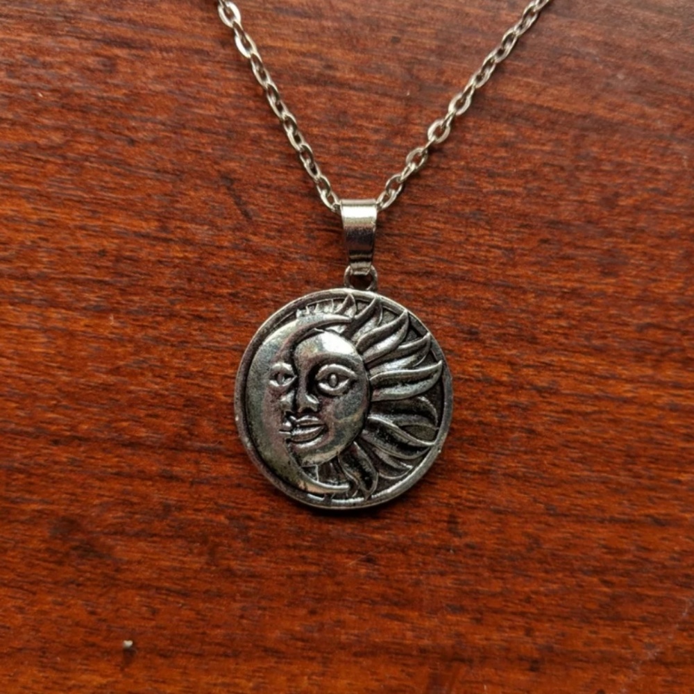 Silver Sun and Moon Pendant Necklace